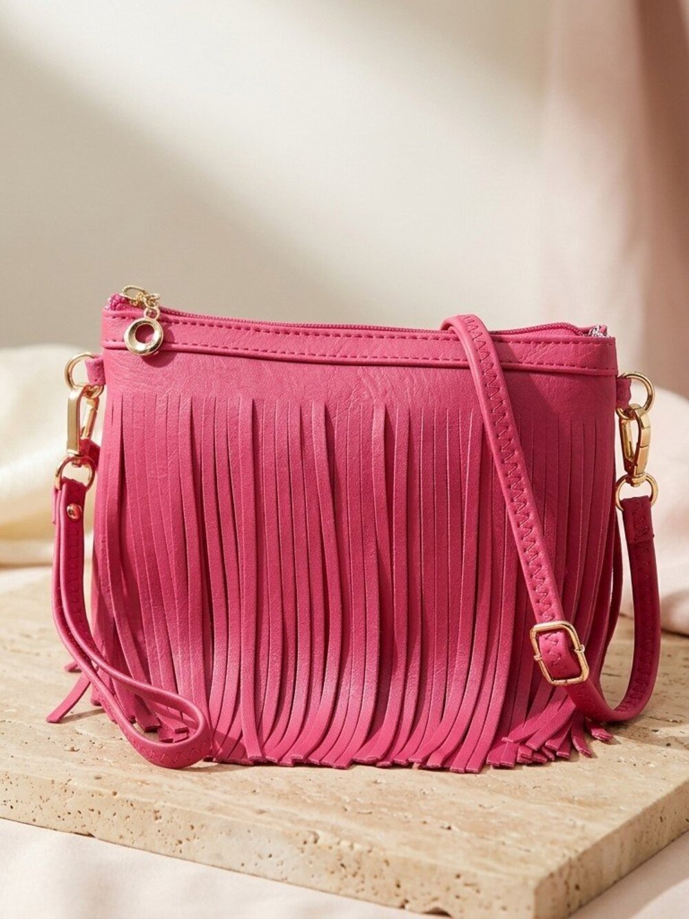 Fushia Pink Fringe Crossbody Bag - Picture 7 of 7